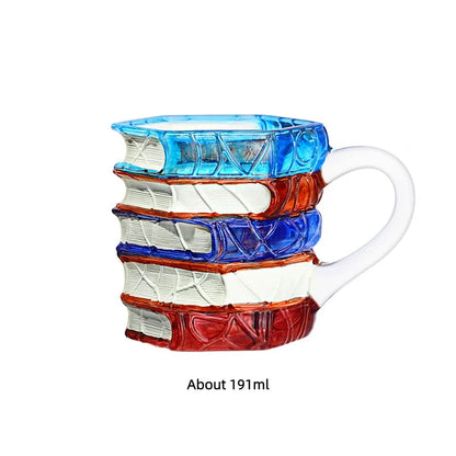 JUSTINLAU Irregular Painted Book Mug Coffee Cup High Borosilicate Glass Drinking Cup with Handle Book Cup Beer Mug Breakfast Cup