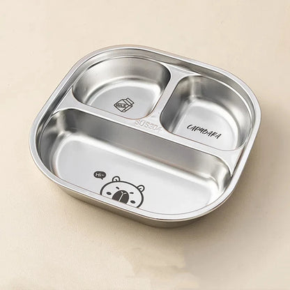 WORTHBUY Capybara 3/4 Grids Food Plate Dishes 304 Stainless Steel Divided Dinning Plates Salad Plate Tableware Dishwasher Safe