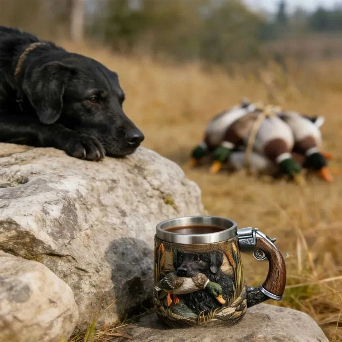 Stainless Resin Hunter Mug 3D Embossed Outdoor Sports Coffee Tea Cup Gift for Men Women Camping Fishing Daily Use Drinking Mug