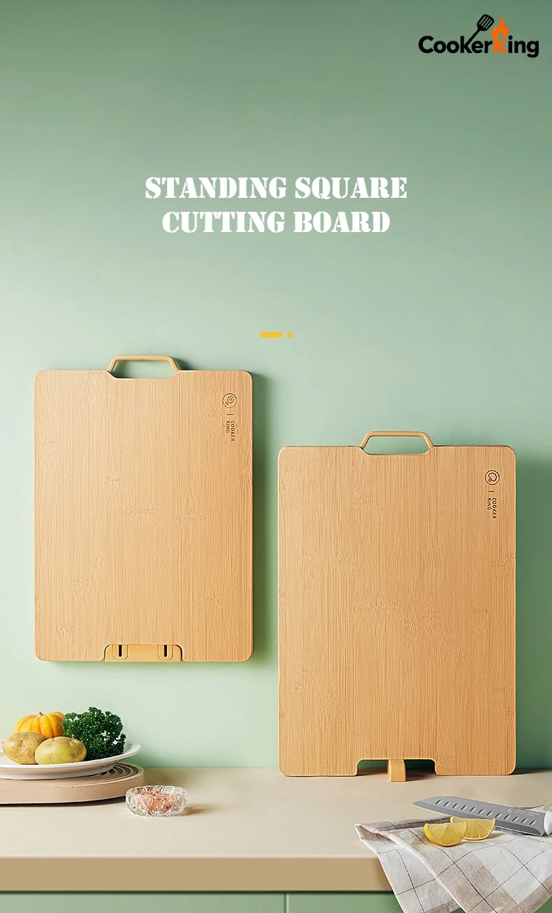 COOKER KING 3 Sizes Standable Cutting Board Moso Bamboo Chopping Board with Sharpening Stone Preparation Board Cost-effective