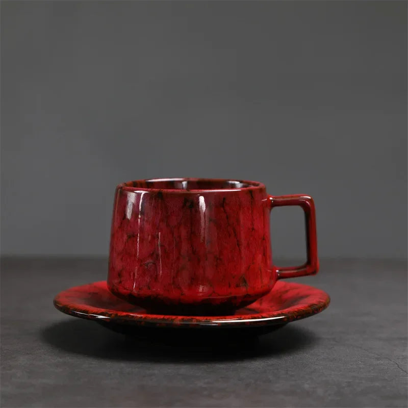 Traditional Arabic Coffee Cup and Dish Set Middle Eastern Style Kiln Transformed Coarse Ceramic Retro Handmade Mug