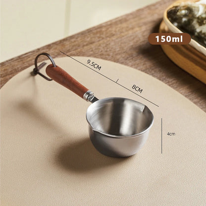 ♥Stainless Steel Oil Sprinkling Small Pot With Wooden Handle Hot Oil Pot Milk Pan Kitchen Multifunction Saucepan