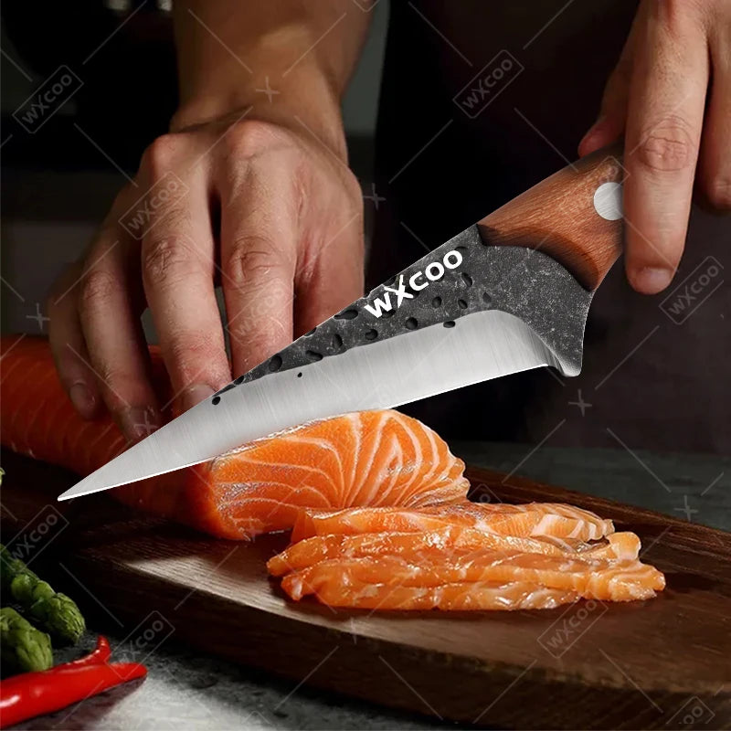 WXCOO Handmade Forged Knife Butcher Cleaver Knife Meat Cutting Japanese Kitchen Pork Bone Shaving Knives Boning Knife