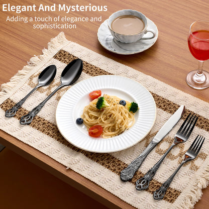 20-40pcs Black/Gold/Silver Dinnerware Set including Knife/Fork/Spoon for Home Restaurant Wedding Party Use