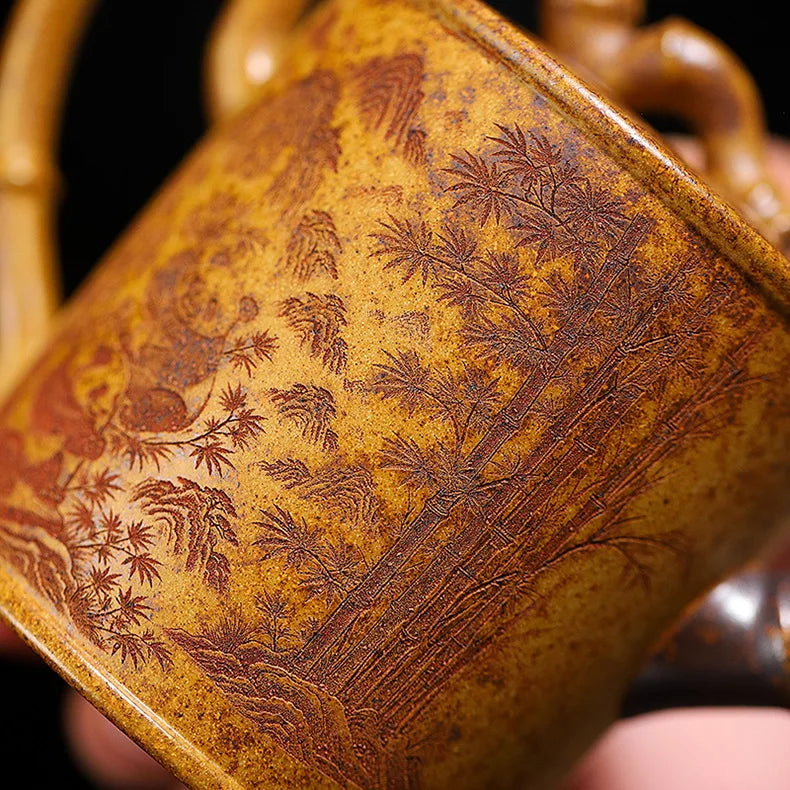 320ml Exquisite Yixing Purple Clay Teapots Handmade Bamboo Section Pot Raw Ore Section Mud Kettle Chinese Zisha Tea Set Gifts