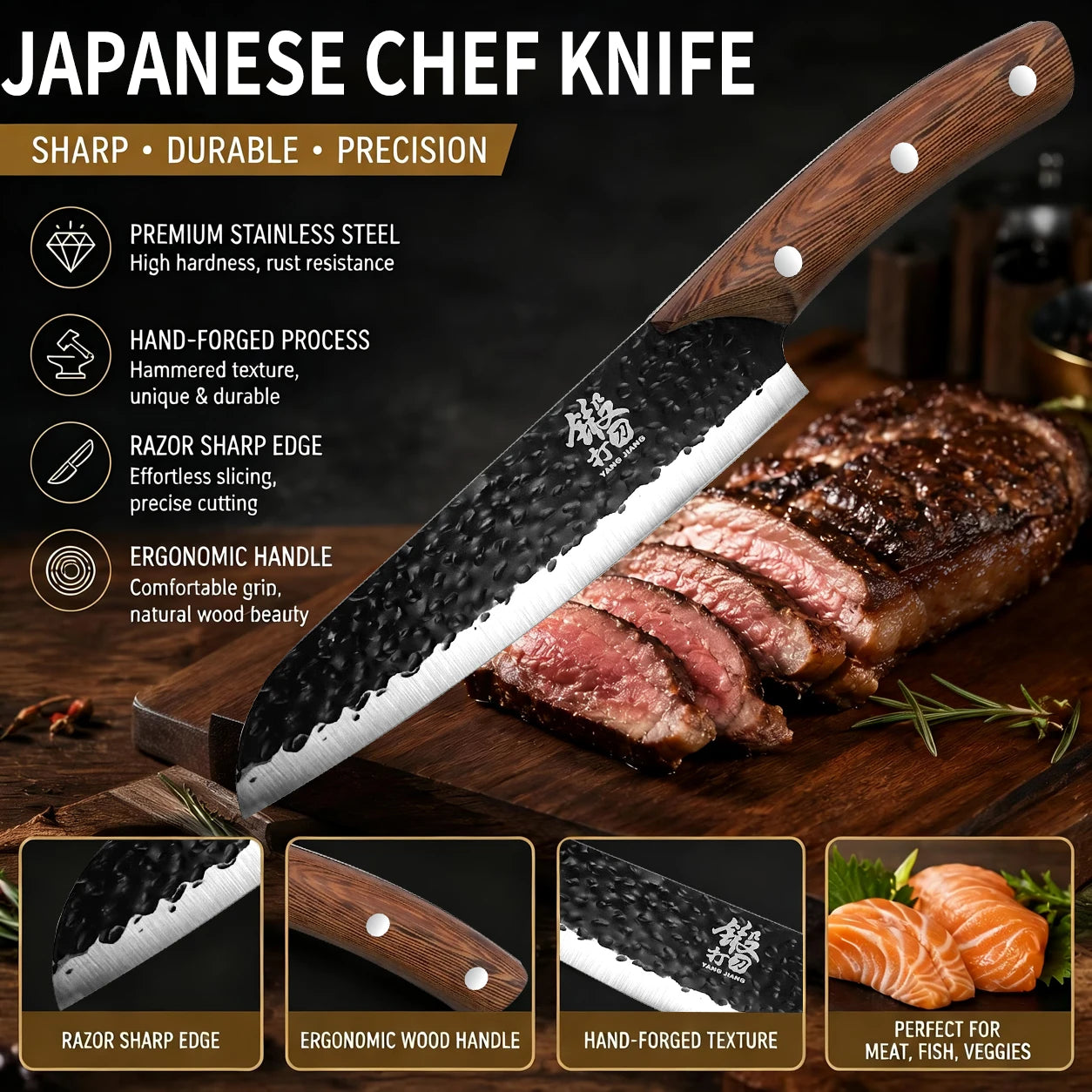 Premium 7Pcs Chef Knife Set Forged Kitchen Knives Wenge Wood Handle High Carbon Stainless Steel Full Tang ForHome Cooking&BBQ