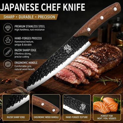 Premium 7Pcs Chef Knife Set Forged Kitchen Knives Wenge Wood Handle High Carbon Stainless Steel Full Tang ForHome Cooking&BBQ