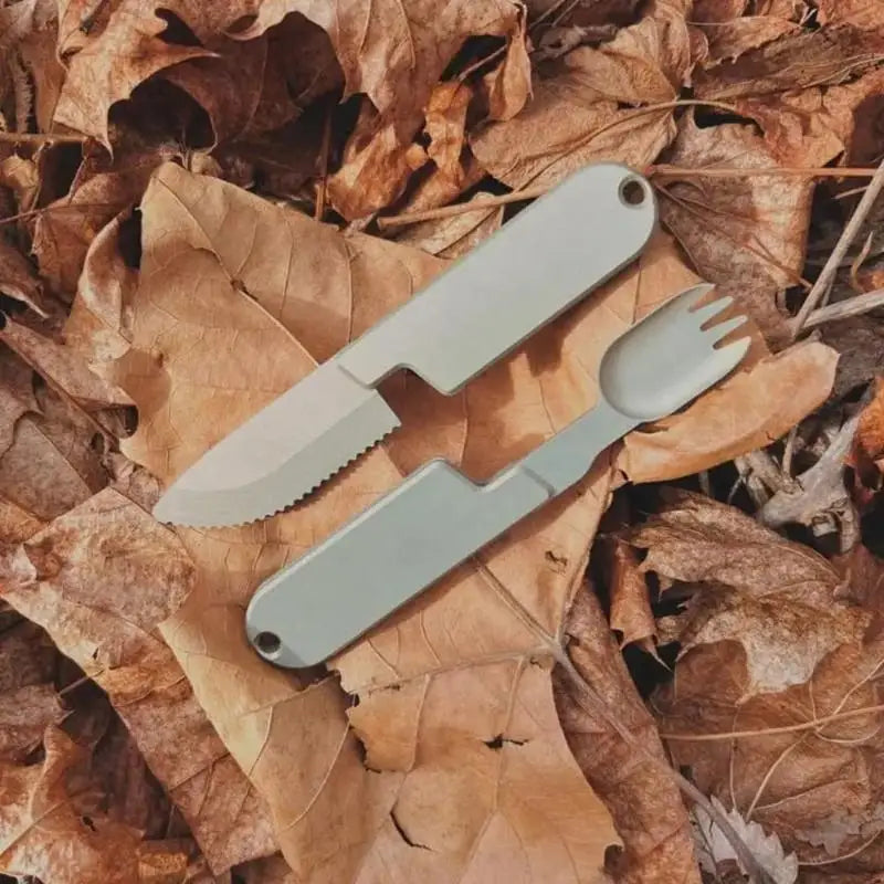2 In 1 Fork Spoon Outdoor Tableware Multifunction Stainless Steel Flatware Camping Hiking Picnic Utensils Set Combo For Outdoor