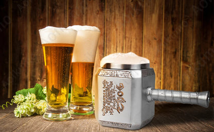 Thor Hammer Mug Norse Mythology Mjolnir 3D Coffee Cup 450ml Sculpted Stainless Steel Resin Beer Mug Tankard Birthday Gift
