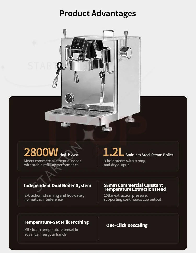 Professional Commercial Semi-Automatic Electric 15 Bar Stainless Steel Vibration Pump Brew System Espresso Machine for Hotel