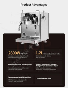 Professional Commercial Semi-Automatic Electric 15 Bar Stainless Steel Vibration Pump Brew System Espresso Machine for Hotel
