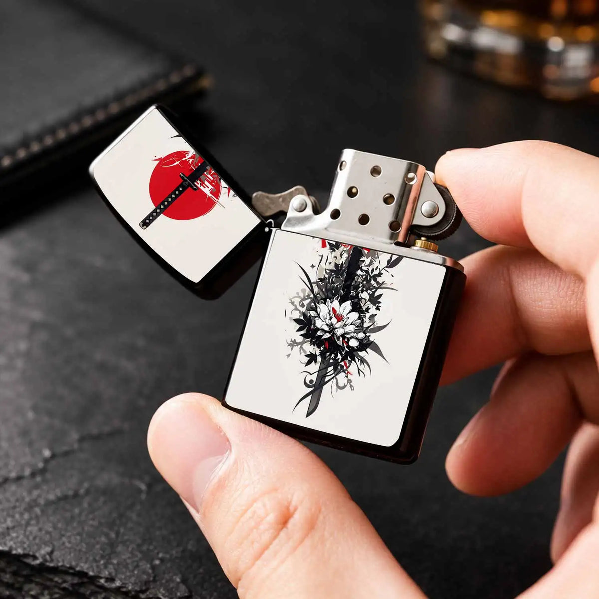 Japanese Style Samurai Sword Themed Lighter, Exquisite Ukiyo-E Art Pattern Design, Portable Stylish Ignition Tool, Perfect For Daily Use Outdoor Activities Gifting Collection, Fits All Scenarios With Unique Aesthetic De A Hum