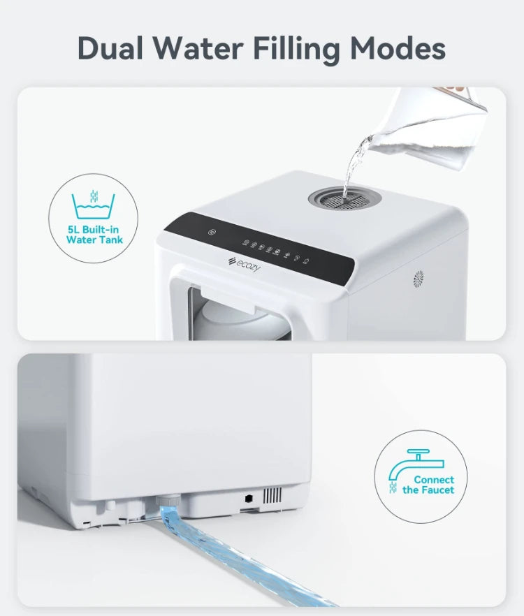 Ecozy Portable Countertop Mini Dishwasher with 5L Water Tank 6 Washing Programs Air Drying Function
