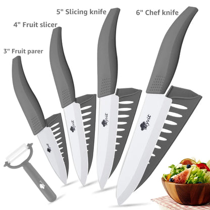Ceramic Knives Set Kitchen knives 3 4 5 6 inch Chef knife +peeler with holder white zirconia blade Multi-color Handle