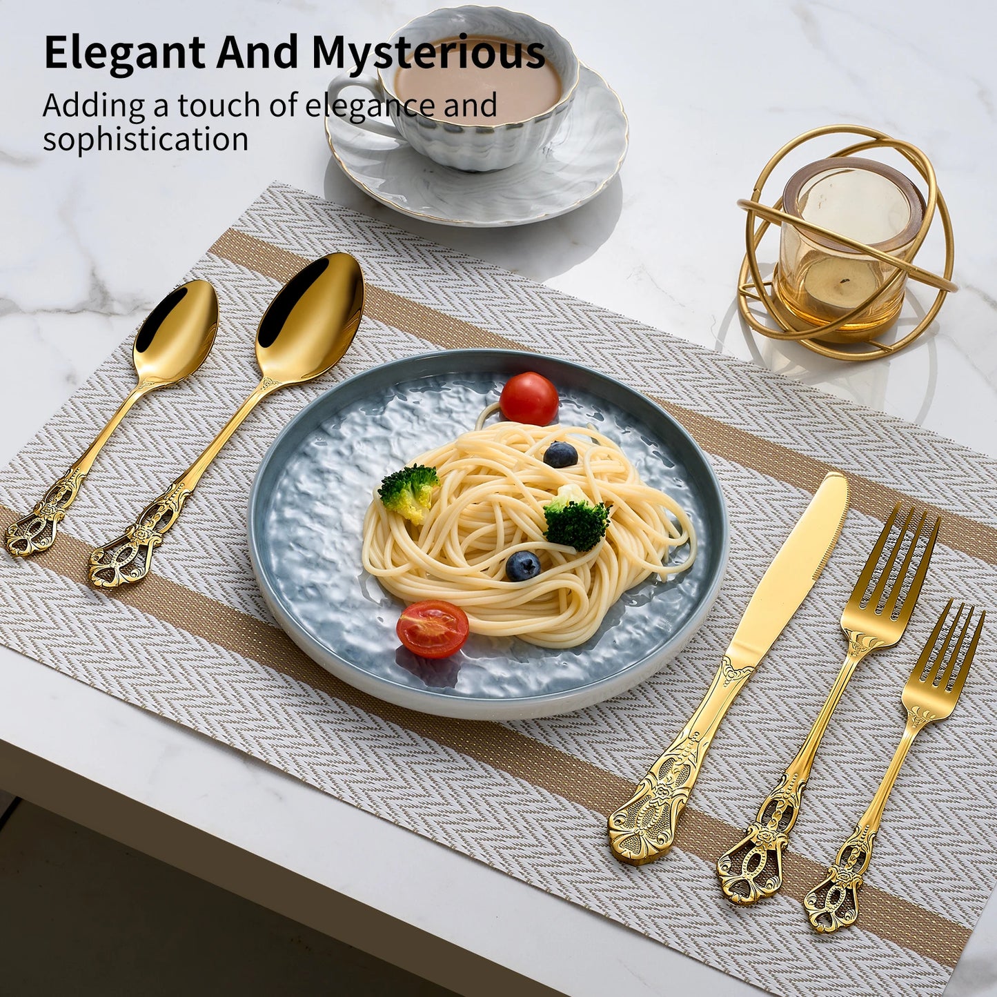 20-40pcs Black/Gold/Silver Dinnerware Set including Knife/Fork/Spoon for Home Restaurant Wedding Party Use