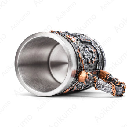 The Vow English Armoured Knight Latin Oath Beer Mug Tankard Stein 304 Stainless Steel Armoured Glove Chalice Goblet Wine Glass