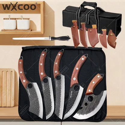 WXCOO Forged Butcher Bone Cutter Kitchen Knife Stainless Steel with Sheath 1~8pcs Chef Fruit Knives Scissor BBQ Cooking Boning