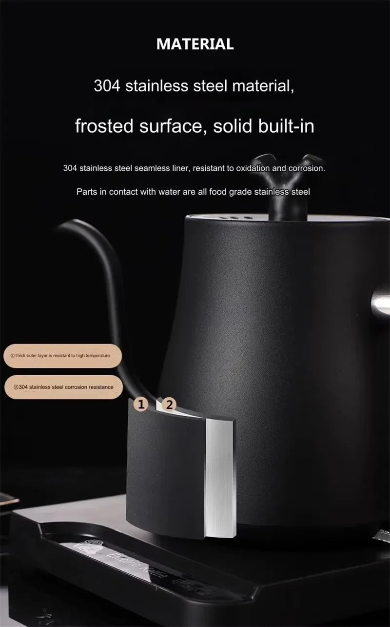 TINSOL 1L Electric Gooseneck Kettle, Manual Brewing Coffee Pot, Smart Teapot, Temperature Control Kettle, 1200W Fast Heating