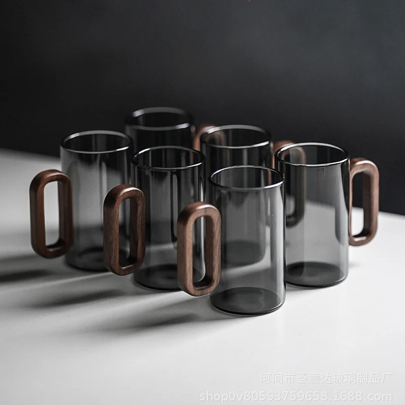 2/4/6pcs Glass Mug With Wooden Handle Heat-resistant Teacup Set Transparent Breakfast Milk Juice Cup Home Party Drinkware