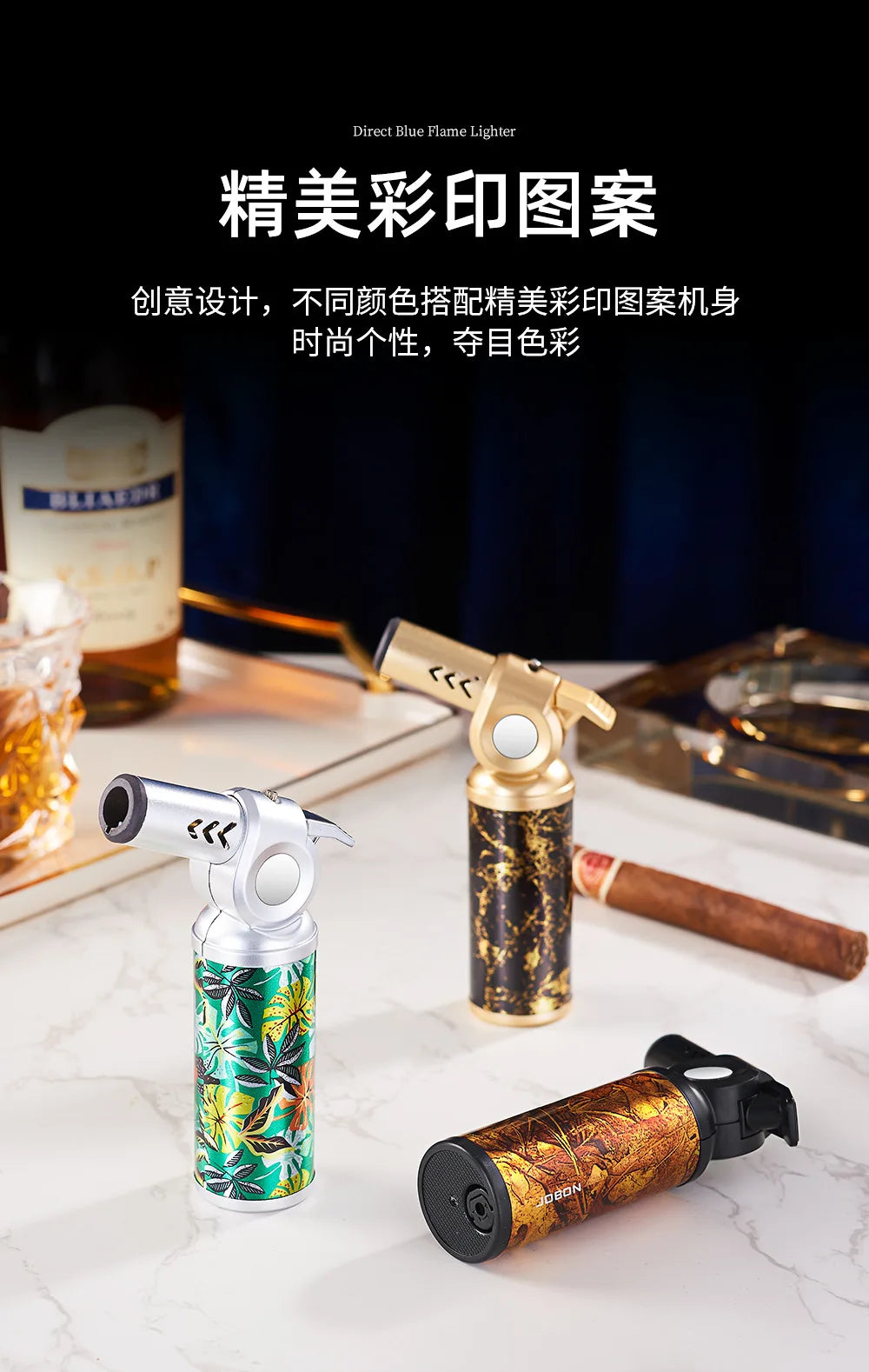 JOBON Metal Windproof Cigar Lighter Camping Kitchen BBQ Baking Tool Welding Gun Turbine Torch Lighters smoke accesoires