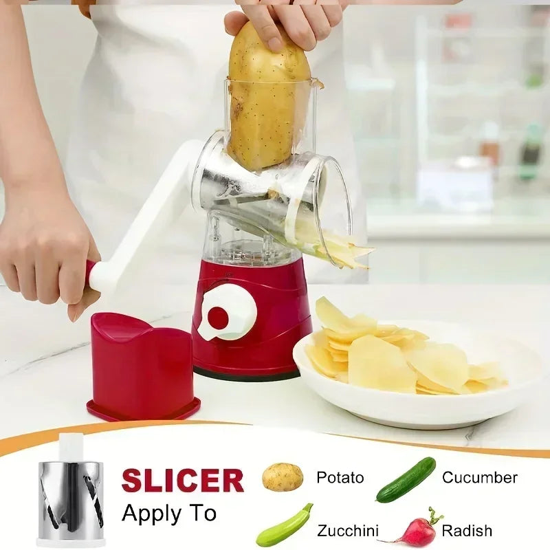 3in1 Rotary Vegetable Slicer Multifunctional Handheld Grater with 3 Sharp Rollers Cheese Shredder Kitchen Tool Cheese Chopper