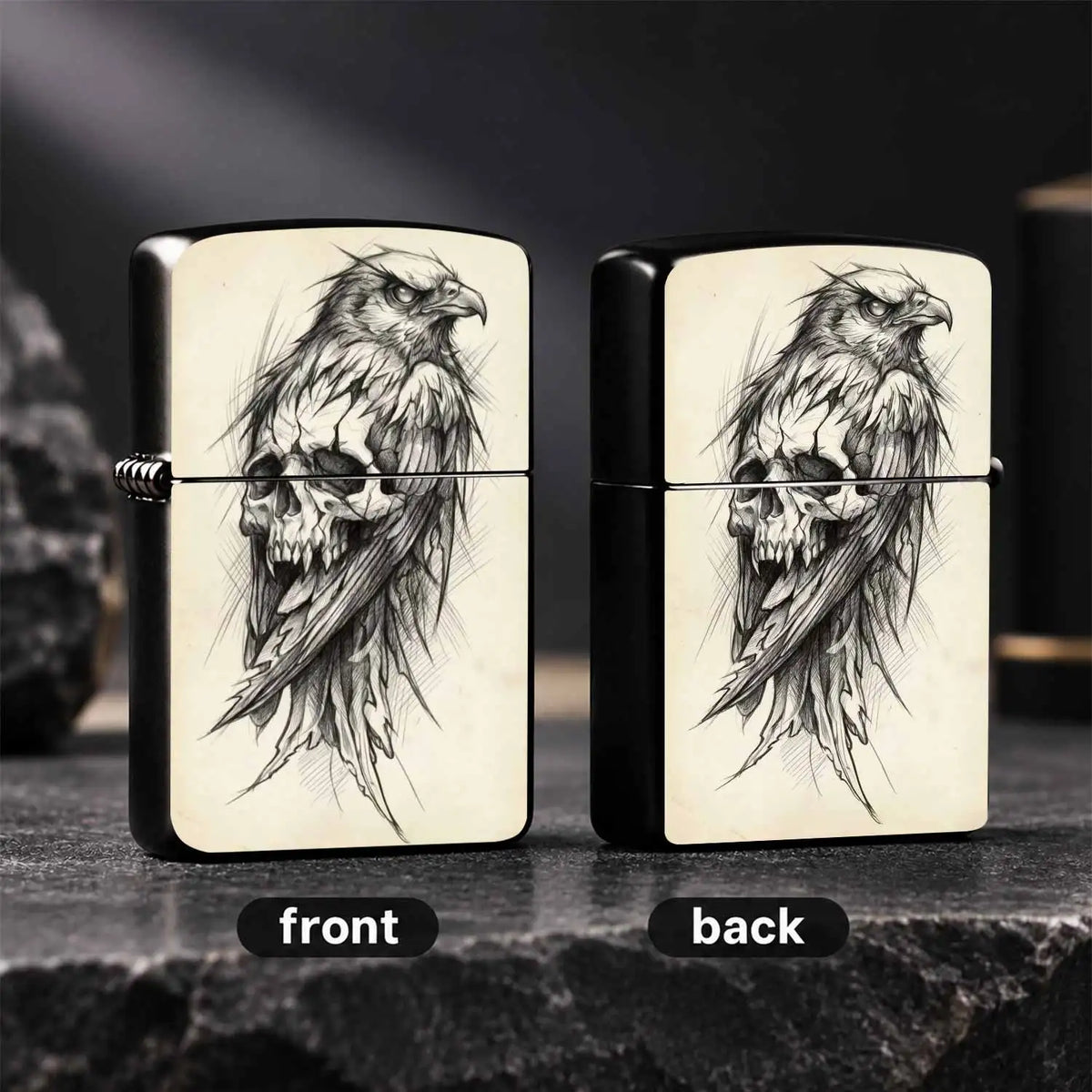Dark Style Hawk Skull Sketch Portable Lighter, Retro Artistic Decor Carry-On Ignition Tool, Suitable For Daily Travel Outdoor Trips Multiple Scenarios, Trendy Aesthetic Practical Gift Item With Unique Hand-Drawn Texture A Hum