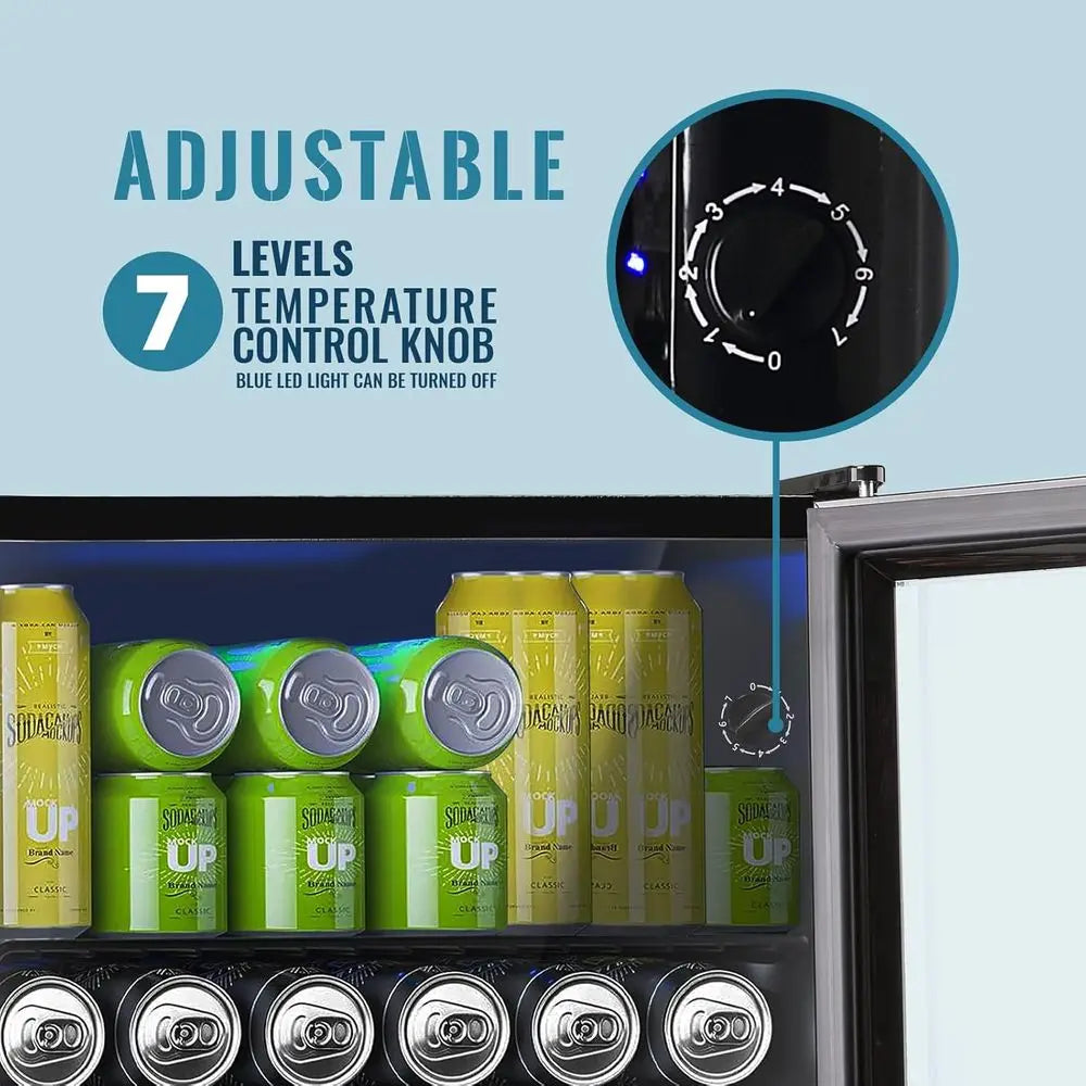120-Can Glass Door Mini Fridge with LED Light for Beverages and Wine, Ideal for Home or Office