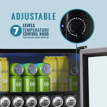 120-Can Glass Door Mini Fridge with LED Light for Beverages and Wine, Ideal for Home or Office