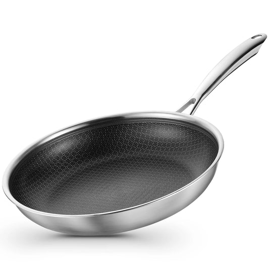KOCH SYSTEME CS Hybrid Nonstick Stainless Steel Pan, 10 Inch Tri-Ply Stainless Steel Frying Pan with Honeycomb Interior