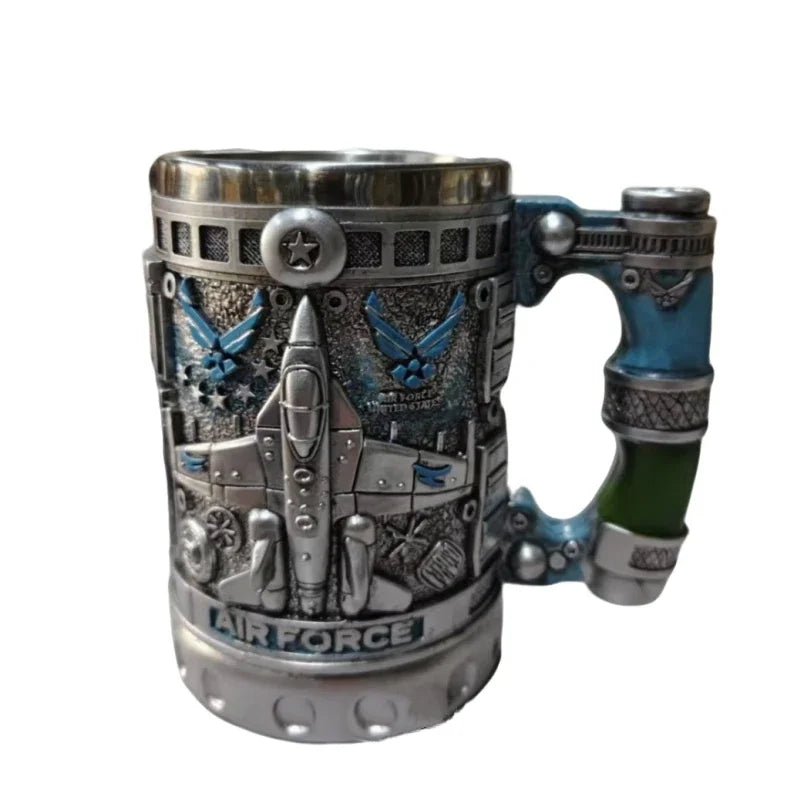 1pcs Army Military Beer Mug Resin Stainless Steel Men Birthday Gift Coffee Navy Cup Air Force Anchor Plane Wine Mugs Wine New