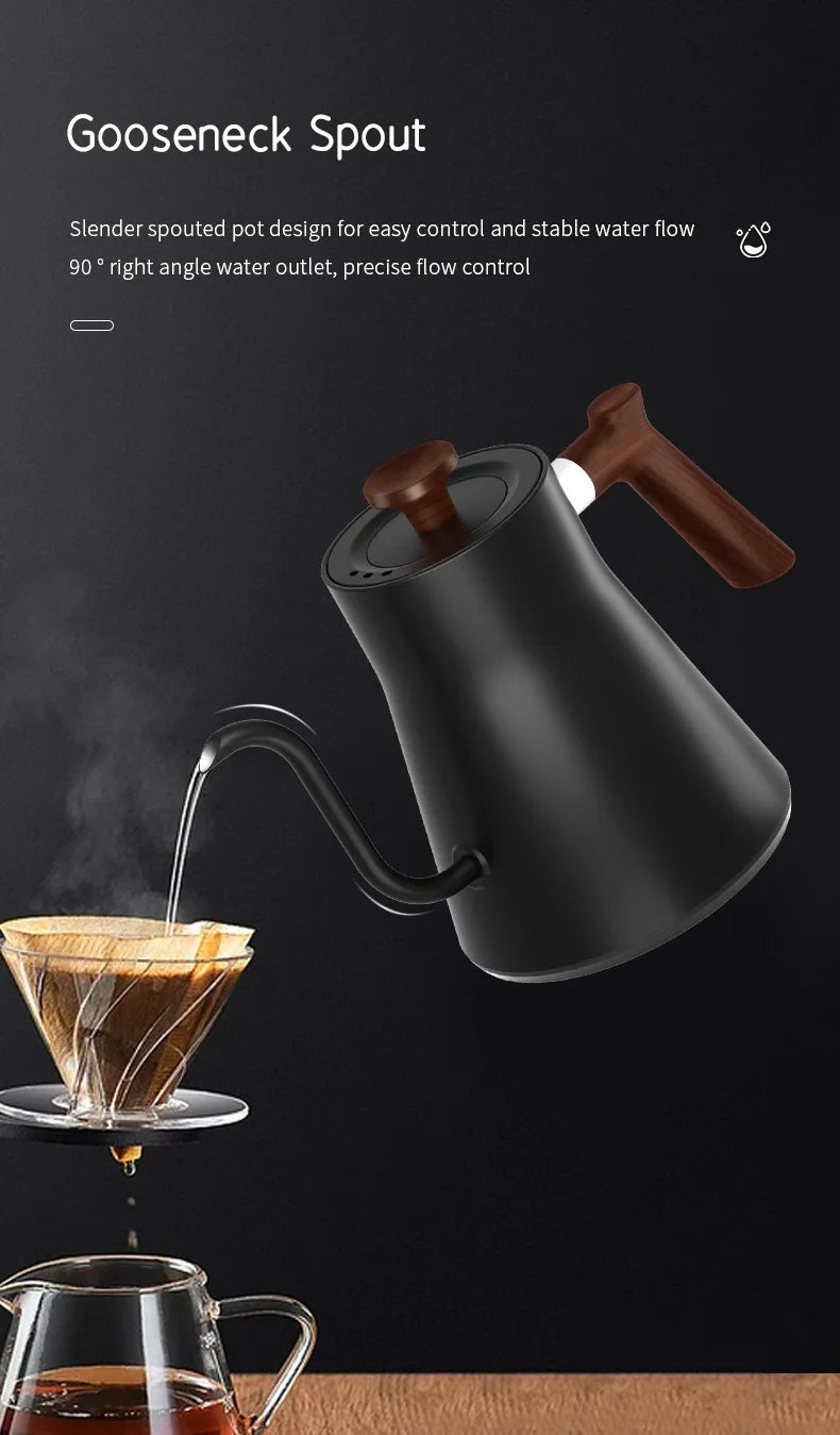 110V/220V Gooseneck Electric Kettle Smart Temperature Control Pot 1200W Rapid Heating Kettle 304 Stainless Steel Liner Pot 900ml