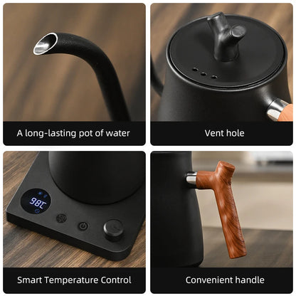 1L 1000W Gooseneck Electric Kettle Smart Teapot with Temperature Control for Precision Hand Brew Coffee Pouring Pot