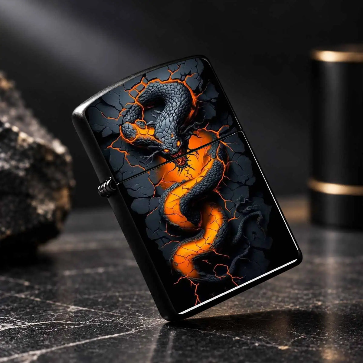 Lava Glow Serpent Pattern Lighter, Cool Cracked Magma Snake Design Portable Igniter, Stylish Dark Aesthetic Accessory For Daily Use, Party, Outdoor Camping, Gifting To Friends And Family, Unique Eye-Catching Decorative Practi