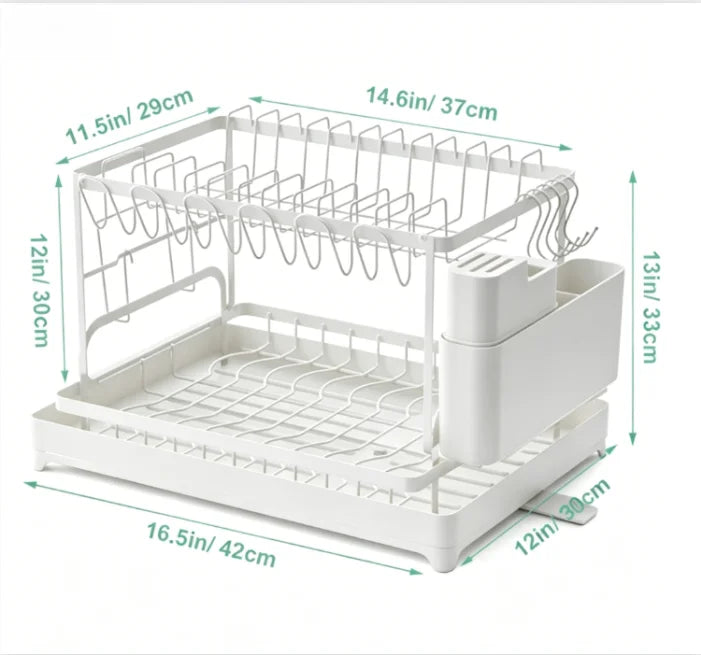 2 Tier Dish Drying Rack Kitchen Bowl Drainer Storage Rack Tableware Drain Chopsticks Knife Fork Water Cup Storage Holder 2 Tier