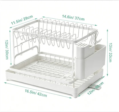2 Tier Dish Drying Rack Kitchen Bowl Drainer Storage Rack Tableware Drain Chopsticks Knife Fork Water Cup Storage Holder 2 Tier