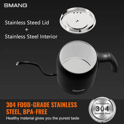 SMANG 900W Gooseneck Electric Kettle 0.6L Smart Temperature Control Coffee Kettle Pour Over Coffee Kettle Rapid Heating Pot