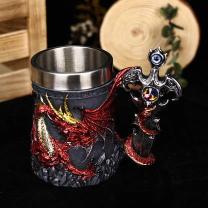 Medieval Dragon Sword Coffee Mug Stainless Steel Resin Insert Beer Mugs Steins Tankard Dragon Themed Party Decor Friends Gift