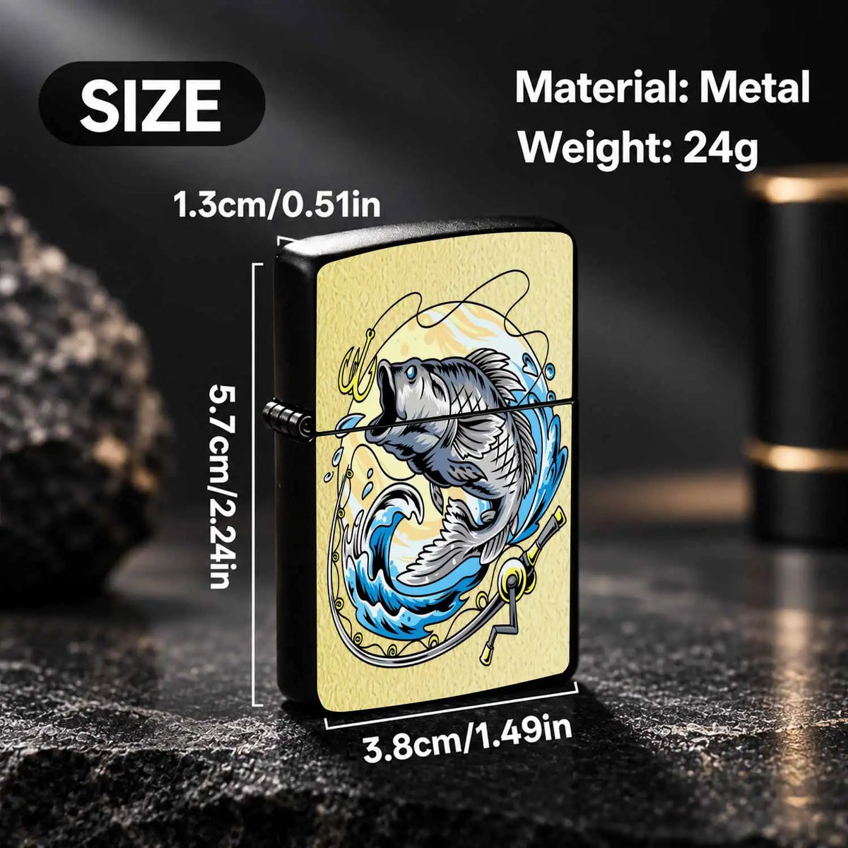 Creative Leaping Bass Fishing Themed Portable Lighter Gear Trendy Stylish Accessory For Angling Enthusiasts Daily Carry Practical Item For Outdoor Travel Birthday Gift And Souvenir Multi-Scenario Adapted Durable Exquisi A Hum