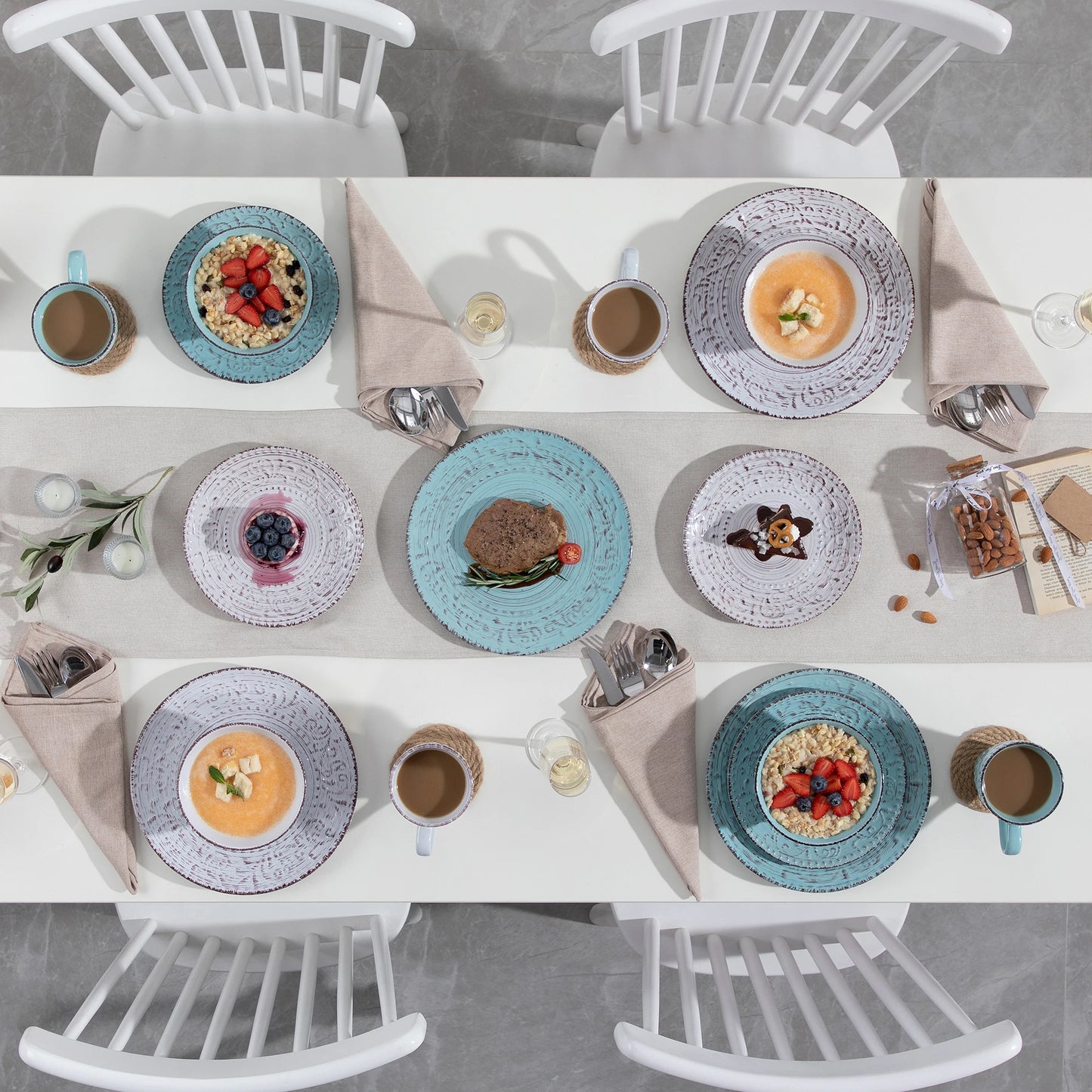 vancasso 16/32 Ceremic Plates Dinner Set Stoneware Tableware Set with 4PCS Dinner Plate/Dessert Plate/Bowl/Mug for 4 Person