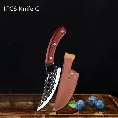 WXCOO Kitchen Knife for Cooking BBQ Lamb Beef Meat Cleaver Fruit Slicing Hand forged Butcher Knife Magnetic Knife Holder Set