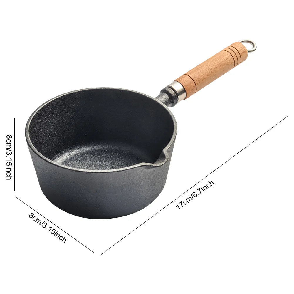 Cast Iron Milk Pan with Pour Spout Non-Stick Hot Oil Pan Butter Melting Pot Cooking Saucepan for Pouring Oil Milk Heating Frying