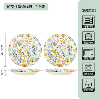 LingAo-Japanese Country Style Ceramic Tableware Set of Plates and Bowls with Underglaze Colors