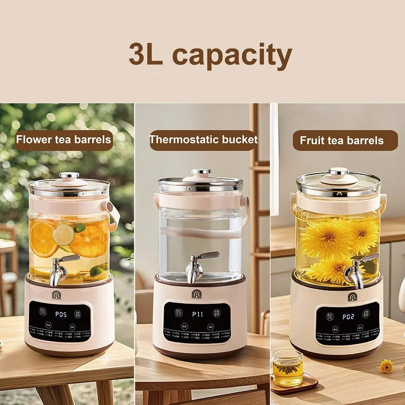 1200W/3L Home Electric Kettle Multifunctional Health Pot Glass Flower Teapot Soup Stew Pot Commercial Faucet Fruit Tea Bucket