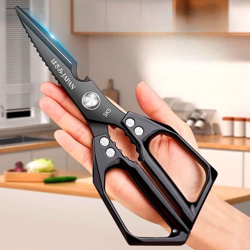 Japanese Kitchen Scissors Household Black Titanium Stainless Steel Multi-functional Scissors for Chicken Bones and Fish Killing
