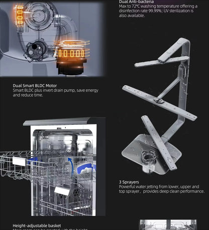 High-efficiency Multi-functional Button Fully Automatic Kitchen Dishwasher with Large Capacity Drying Function
