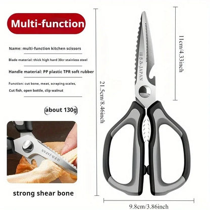 Professional Japanese stainless steel kitchen scissors: ultra-sharp for effortlessly cutting bones, meat and vegetables.