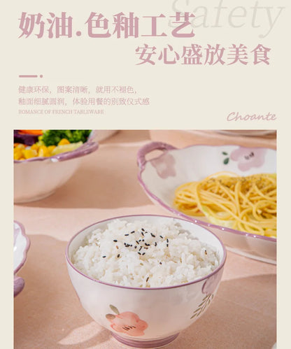 Flower, Underglaze Color, Ceramic Tableware, Bowl and Plate Combination
