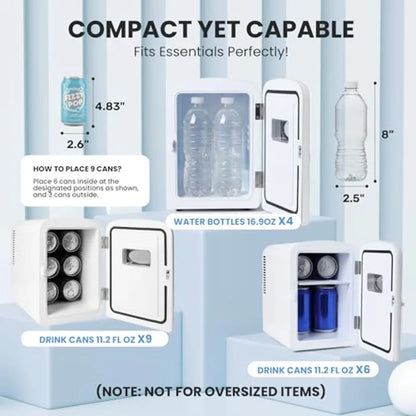 9 Can Mini Fridge Observation, Portable Cooler and Warmer Freon-Free Small Refrigerator, Compact for Skincare, Beverage, Food,
