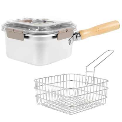 Deep Fryer Pot Stainless Steel Frying Pan Oil Saving Square Deep Frying Pan with Basket and Handle Versatile Deep Fryer with Lid