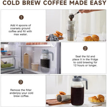64OZ 1.9L Cold Brew Coffee Maker Glass Pitcher with Stainless Steel Infuser Filter Airtight Lid Pour Spout Wide Mouth Thick Glass Jug for Iced Coffee Fruit Tea Brewing Kitchen Drinkware
